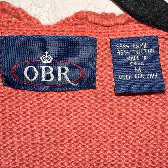 OBR Orange Rust Open Crochet Front Button Down Cardigan - Picture 5 of 6